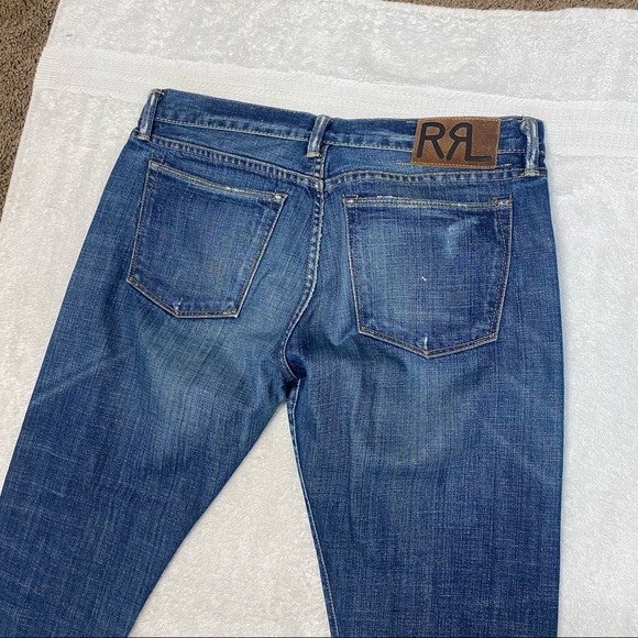 RRL Straight Leg Selvedge Denim Jeans Button Fly Blue Mens 34x34 Made in USA - Picture 5 of 9